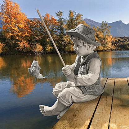 Design Toscano NG32122 Frederic the Little Fisherman of Avignon Lightweight Polyresin Statue, 15 Inch, Two Tone Stone - color: Frederic the Little Fisherman