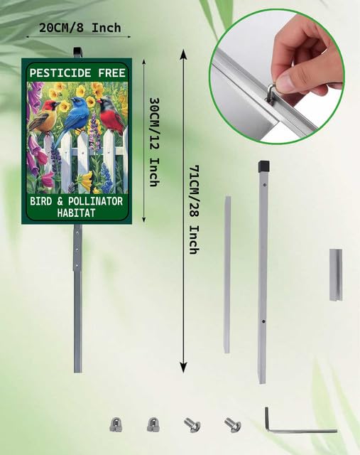 Garden Signs 28" Tall Stake, Pesticide Free Bird & Pollinator Habitat, High-Contrast Metal Print Yard Sign, 8" x 12" - color: c2, size: Silver Sleeve 28" Ht