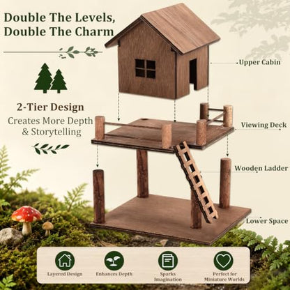 Timberwood Mini Treehouse for Indoor Plant Pots, Fairy Gardens | Whimsical woodland décor for planters, moss gardens, terrariums & desktop décor, charming gift for plant lovers & gardeners - style: Timberwood