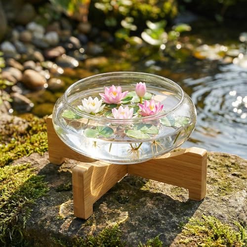 Baderke 2 Pcs Lotus Bowl Planter with Base 5.9 inch Glass Hydroponic Planter Water Lily Bowl for Planting Aquatic and Indoor Plants Clear Terrarium Household Basin Decor