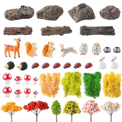 43 Pcs Mini Fairy Garden Accessories Outdoor Kit, Fairy House Accessories Including Resin Animals, Miniature Figurines Micro Landscape Ornaments, Fairy Garden Starter Kit for DIY Dollhouse