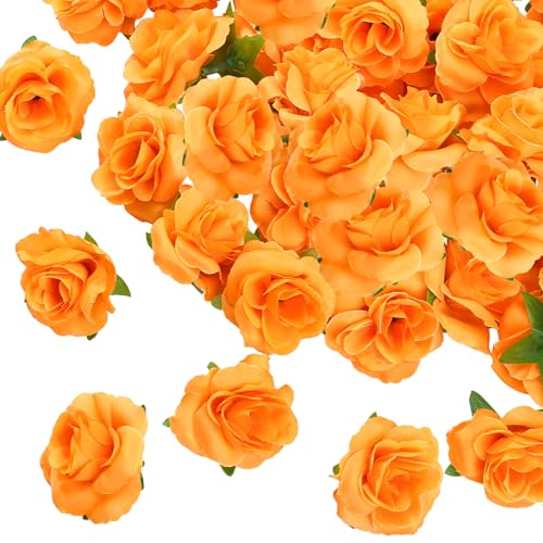 Yinsun 50pcs Mini Orange Roses, 1.57" Silk Artificial Flower Heads - color: Orange, size: 1.57 Inch