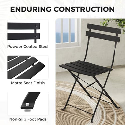 Grand patio 3-Piece Folding Patio Bistro Set Outdoor Porch Balcony, Black - color: Black