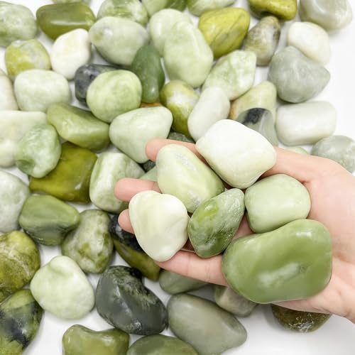 SIDONG 5 LB Jade Pebbles, 1.2-2Inch Natural Decorative Polished Jade Stones, Jade River Rocks for Succulents, Cactus, Vases, Indoor Plants, Garden Landscaping, Bamboo - color: Jade, size: 5 lbs,1.2-2inch