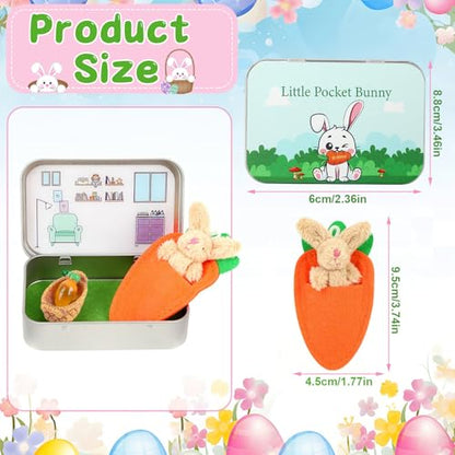 Little Pocket Bunny DIY Pet Adoption Easter Basket Travel Buddy | Little Pocket Bunny collectible in tin box, desk decor gift for office, coworker, Easter gift and animal lovers - style: Bunny