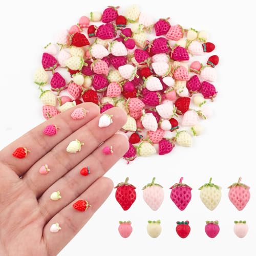200 Pieces Tiny Strawberry for Dollhouse Miniatures Resin Food for Crafts Mini Strawberry Decor for Dollhouse Mini Kitchen Fairy Garden Micro Landscaping Decoration - style: Strawberry