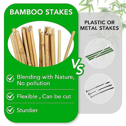 SWANGSA 40 Pack Bamboo Stakes for Plant 3 Feet,Bamboo Sticks Plant Support Garden Stakes Poles with 200pcs Twist Ties for Tomatoes, Beans, Flowers, Potted Plants, Indoor and Outdoor Climbing Plants - size: 3 Feet