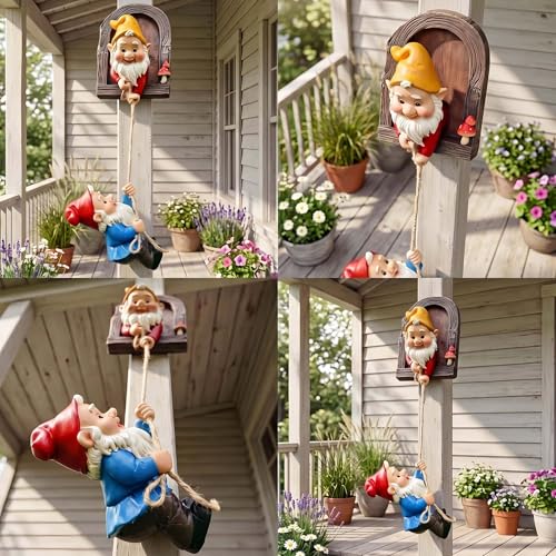 Real Gnome Statue, Garden Climbing Elves Sculpture, Outdoor Fairy Door Figurines, Fairy Hanging Decor, Tree Hugger Perfect for Garden Lovers Lawn, Patio,Yard Decor,Tree Peeker (2Pcs) - color: Multicolor