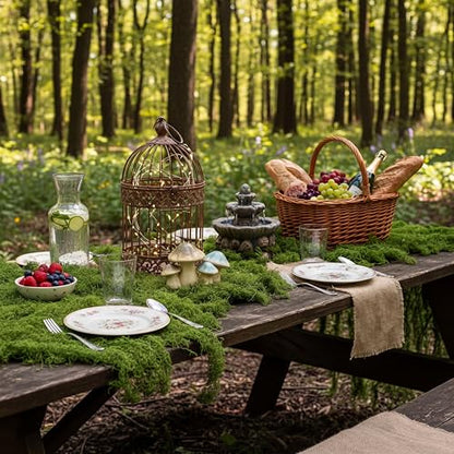Fake Moss Table Runner Halloween Enchanted Artificial Forest Table Decor | 70" x 12.6" Wonderland Tea Party Decoration Party Fairy Decor for Garden Halloween Holiday Wedding Dinner Birthday