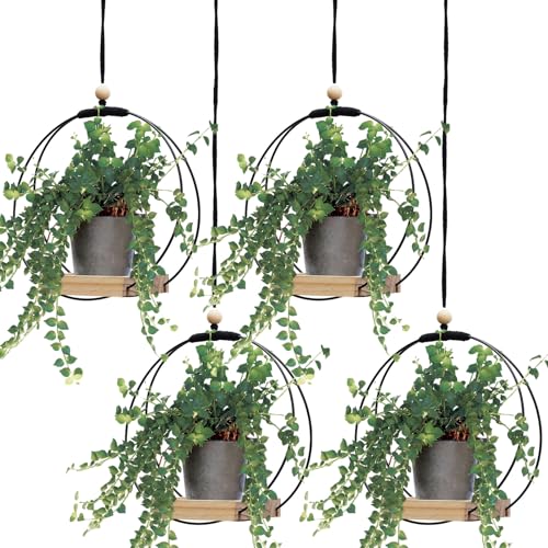 Geelin 4 Pack Plant Hanger with Wood Base Hanging Window Planter Boho Macrame Hanging Potted Plant Holders for Indoor Outdoor Window Wall Ceiling Home Decoration, Pot & Sapling Not Included (Khaki) - color: Khaki
