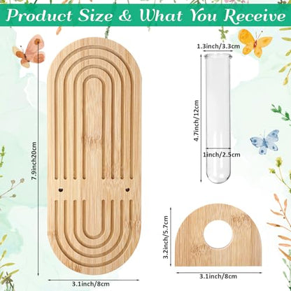 Beeveer 4 Sets Hanging Plant Propagation Stations Bamboo Wood Wall Mounted Test Tube Vase Rustic Decorative Glass Planter Holder Gift for Women Plant Lover Hydroponic Flowers Home and Office Decor