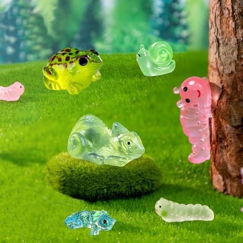 ACEBON 102PCS Glow in the Dark Mini Animal Figurines, 46 Styles Cute Resin Animals for Fairy Garden, Terrarium, Aquarium, Decor & DIY Miniature Landscapes