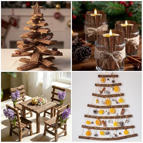 Morofme 45Pcs Natural Tree Bark Craft Wood Bark Strips Unfinished Tree Barks Planks Wooden Sticks 4.7" x 1" Wood Log Twigs for Crafting Project DIY Fairy Door Miniature House Roof Reptile