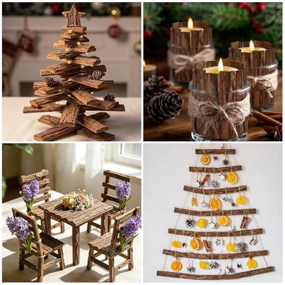 Morofme 45Pcs Natural Tree Bark Craft Wood Bark Strips Unfinished Tree Barks Planks Wooden Sticks 4.7" x 1" Wood Log Twigs for Crafting Project DIY Fairy Door Miniature House Roof Reptile