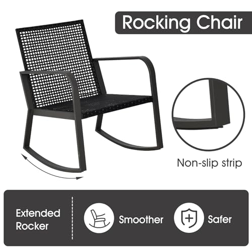 Bistro 3 Piece Patio Furniture Set, Patio Table and Rattan Outdoor Rocking Chairs Set of 2, Outdoor Bistro Conversation Set for Garden, Balcony, Poolside, Backyard, Blue - color: Blue