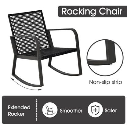 Bistro 3 Piece Patio Furniture Set, Patio Table and Rattan Outdoor Rocking Chairs Set of 2, Outdoor Bistro Conversation Set for Garden, Balcony, Poolside, Backyard, Blue - color: Blue