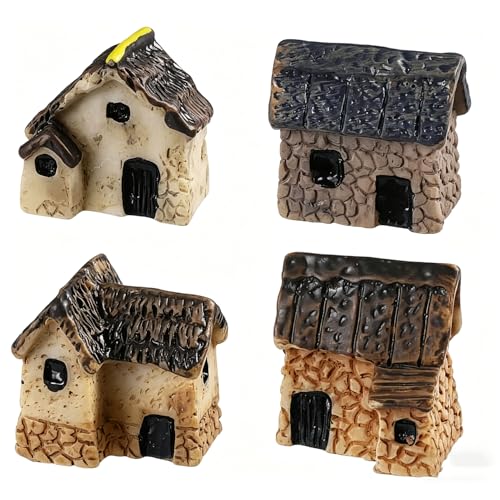 4pcs Miniature Fairy Garden Houses: Resin Mini Village House for Bonsai Terrarium Patio Micro Desk Landscape Decor Garden Patio Desktop Ornament Decorative