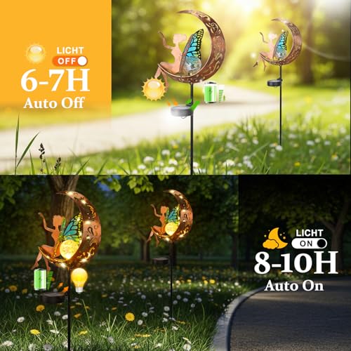 ZKLiLi Garden Outdoor Decor, Fairy Moon Figurine Light Stake, Housewarming Ornament for Patio, Lawn, Yard, Pathway - Unique Gifts for Mom Grandma Women