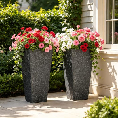Autodaya 28" Oversized Black Terrazzo-Look PP Tall Planters Set of 2 - color: Faux Black Terrazzo-28"h