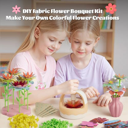 Fabric Flower Bouquet Craft Kit, DIY Arts & Crafts Toy for Kids, Creative Flower-Making Activity Set, Educational Preschool Toy, Perfect Birthday & Christmas Gift for Girls Ages 4 5 6 7 8+ (yellow) - color: yellow