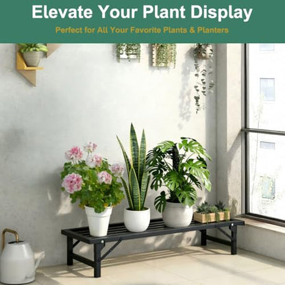 Foldable Single Tier Plant Stand, Heavy Duty Iron Plant Shelf，Anti-Rust Waterproof Flower Pot Stand, Tool-Free Quick Fold, Modern Plant Display for Indoor Outdoor Patio Balcony Garden Livingroom Windowsill ,Plant Lovers, Display Stand （L33" x H7.8" x W9.7