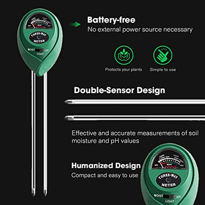 VIVOSUN Soil Tester, 3-in-1 Plant Moisture Meter Light and PH Tester for Home, Garden, Lawn, Farm, Indoor and Outdoor Use, Promote Plants Healthy Growth (Pack of 3) - size: Soil Tester (Pack of 3)