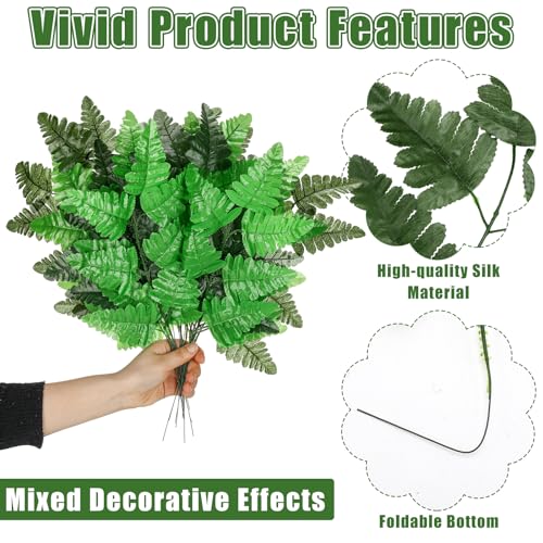 48 Pcs Spring Artificial Silk Leather Leaf Fern Stems 4 Styles Wedding Greenery Faux Leaves Pick 15.8 Inch 14.6 Inch Cemetery Leaf Plant Bouquet for Wedding Decor Garden Room Porch Decor