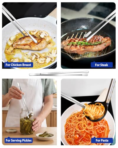 4 Pcs Fine Long Tweezer Tongs Professional Silver, 12'' and 10'' Stainless Steel for Kitchen, Food, Cooking, Repairing, Sea food and BBQ - color: Silver