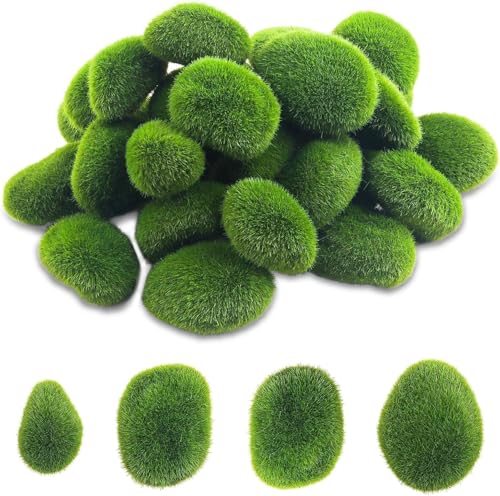 30PCS Artificial Moss Rocks, 3 Size Green Moss Rock Decorative Fake F | aux Moss Balls for Garden Decor, Fake Moss Decoration for Plant Potted Fake Small Plants