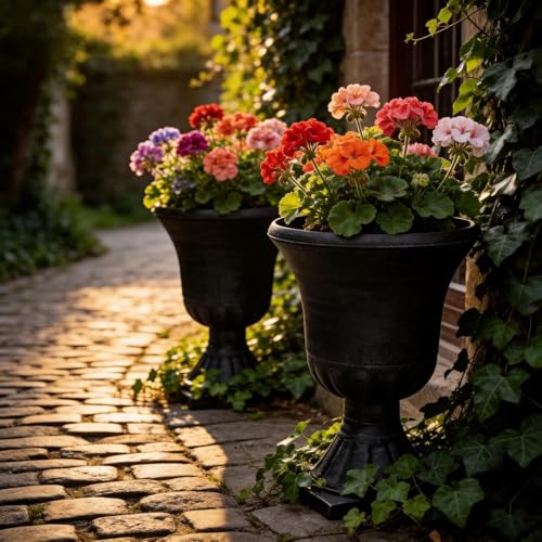 Autodaya 22" Tall Urn Planters for Outdoor Plants Set of 2 Large Flower Pot - color: Washed Black-22"h