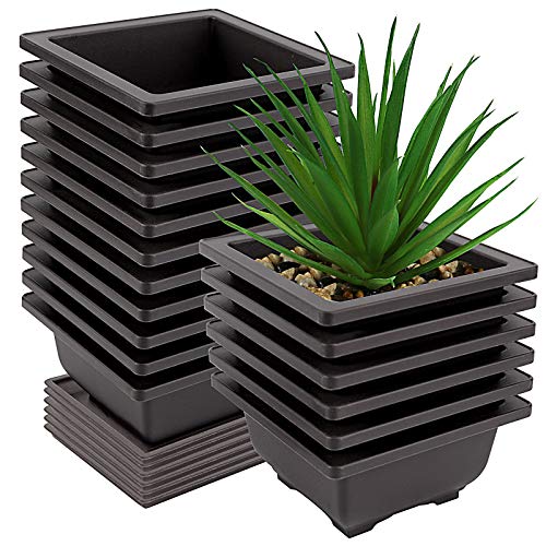 ZOENHOU 20 PCS 4.7 Inch Bonsai Training Pots, Square Plastic Bonsai Plants Growing Pot with Deep Humidity Trays for Garden, Yard, Office, Living Room, Balcony - size: 4.7x4.7 Inch