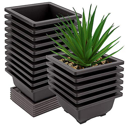 ZOENHOU 20 PCS 4.7 Inch Bonsai Training Pots, Square Plastic Bonsai Plants Growing Pot with Deep Humidity Trays for Garden, Yard, Office, Living Room, Balcony - size: 4.7x4.7 Inch