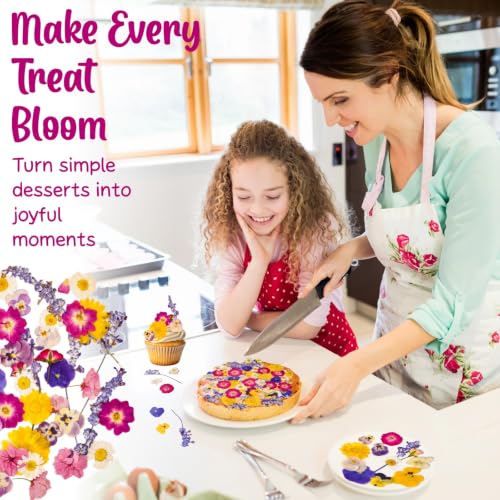 70-Piece Edible Pressed Flowers, 11-Kind Cake Topper and Cocktail Mix | Food-grade Flowers, viola, rose, lavender, sakura, calendula and daisy for cocktails, desserts, garnishes and crafts.
