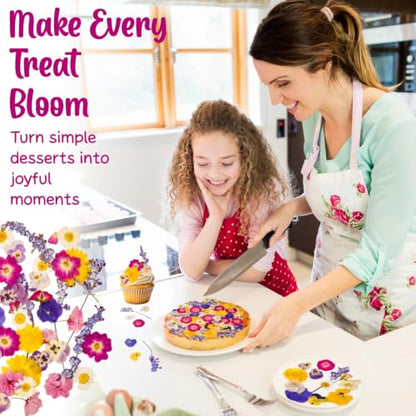 70-Piece Edible Pressed Flowers, 11-Kind Cake Topper and Cocktail Mix | Food-grade Flowers, viola, rose, lavender, sakura, calendula and daisy for cocktails, desserts, garnishes and crafts.