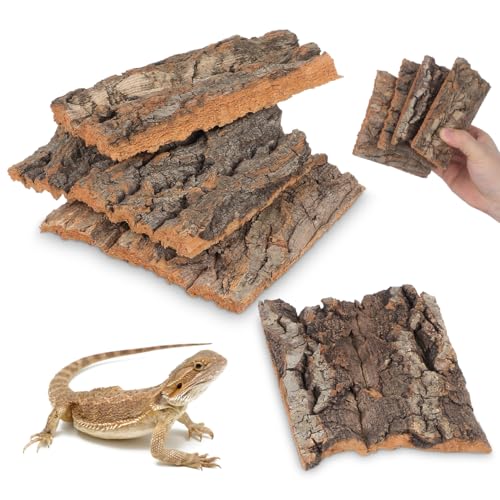 Kisangel Cork Bark Reptile Hides 4 Pack, Natural Wood Climbing Platform Terrarium Decor, Reptile Habitat Basking Hideout for Snakes Lizards Geckos Tortoise Small Pets, 5.11 Inch