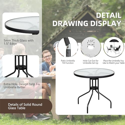 Vongrasig 6 Piece Folding Patio Dining Set,Small Metal Outdoor Garden Patio Table and Chair Set w/Umbrella for Lawn,Deck,Backyard,Black - color: Black