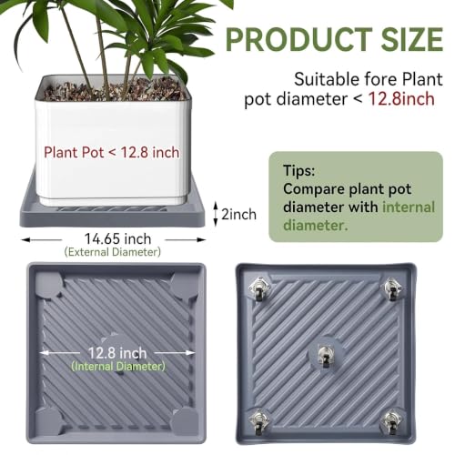 14.5" SquarePlant Caddy Beige with Hidden Wheels & Garden Tools Set | 1-Pack 300 LBS Heavy Duty Plant Caddy with 360° Silent Wheels for Large Planters & Heavy Items Indoors/Outdoors - size: 14.56 Inch - Grey (1 Pcs)