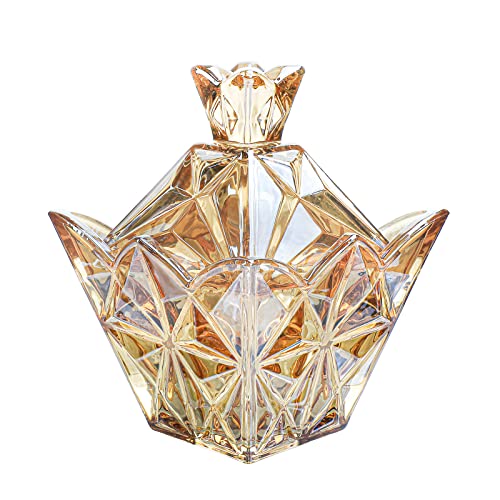 SOCOSY Royal Amber Glass Apothecary Jar With Lids, Crown Shaped Candy Jar Containers Wedding Candy Buffet Jars Crystal Jewelry Box -7oz - color: Crown-Amber