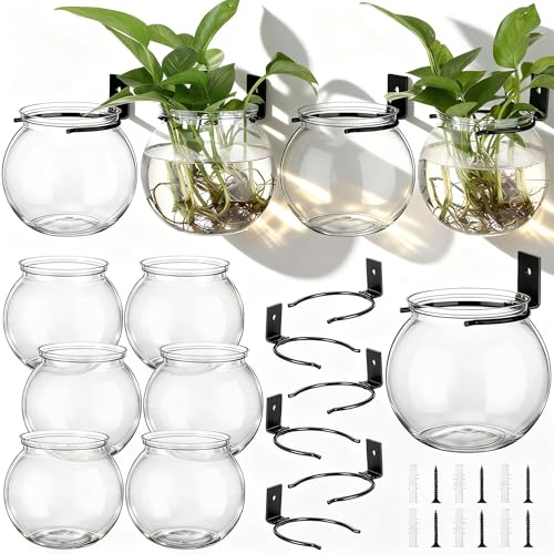 6 Sets of Plastic Wall Planters for Indoor Plants Plant Propagation Station Hanging Planter Propagation Vases with Flower Pot Holder Ring for Artificial Wall Plants Indoor Outdoor Decor