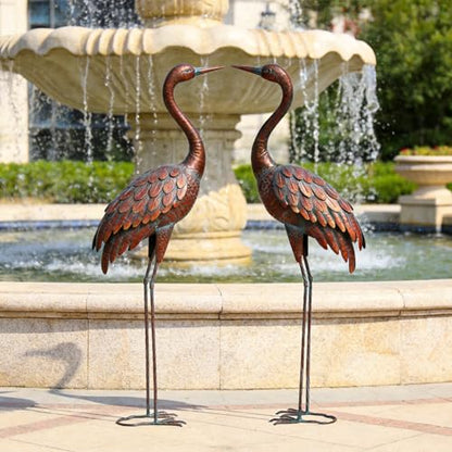 chisheen 2PCS Garden Crane Statues Outdoor Sculptures Metal Yard Art Statue for Garden Decoration Large Size Set of 2 - size: L-2PC