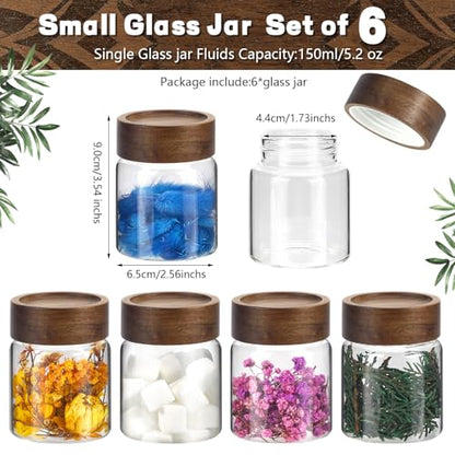 6 pc Glass Spice jars Glass Jars with Screw Lid 5 oz Acacia Wood Glass Herb Sugar Coffee Bean Ground Container Food Storage Canister for Candy Pantry Tea Seasoning Meal Prep Snack (6*150ml(5oz)) - color: 6*150ml(5oz)
