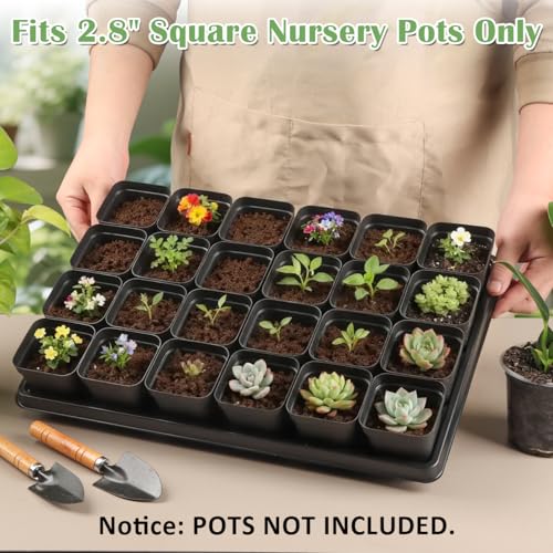 RooTrimmer 24 Cell Nursery Pots Trays 10 Pack (17"x11"x1.6"), Reusable Plastic Plant Pot Tray with Drain Holes, Carrying Seed Starter Tray for Holding 2.8 inch (7CM) Square Nursery Pots (Black) - color: Black, size: 24 Cell Trays-10 Pack