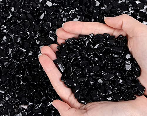 LAIDANLA Obsidian Crushed Stone Crystal Chips Bulk Natural Gemstones Healing Reiki Crystals Mini Quartz Vase Filler Aquarium Gravel 0.55lb - color: Black- Obsidian, size: 0.55 Pound-（0.28"-0.35"）