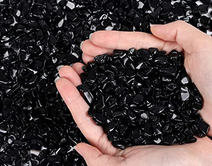 LAIDANLA Obsidian Crushed Stone Crystal Chips Bulk Natural Gemstones Healing Reiki Crystals Mini Quartz Vase Filler Aquarium Gravel 0.55lb - color: Black- Obsidian, size: 0.55 Pound-（0.28"-0.35"）