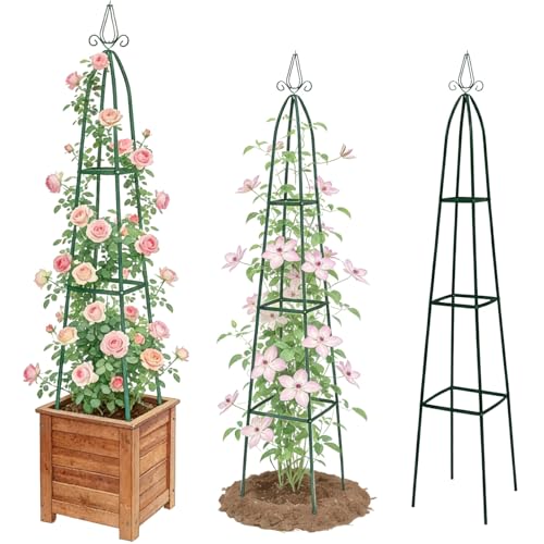 100% Metal Obelisk Teepee Garden Trellis for Climbing Plants Outdoor Indoor - color: Teepee - Dark Green