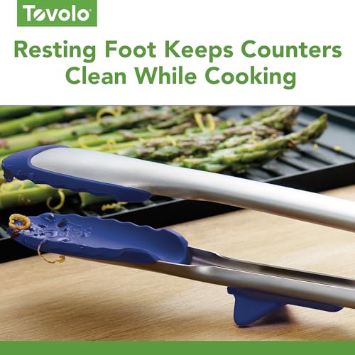 Tovolo Tip Top Tongs, Easy-Grip Kitchen Tongs for Cooking With Silicone Tips, Easy Locking Mechanism, Cooking Utensil With Resting Foot, Heat-Resistant & BPA-Free Silicone Tips, Deep Indigo - color: Deep Indigo