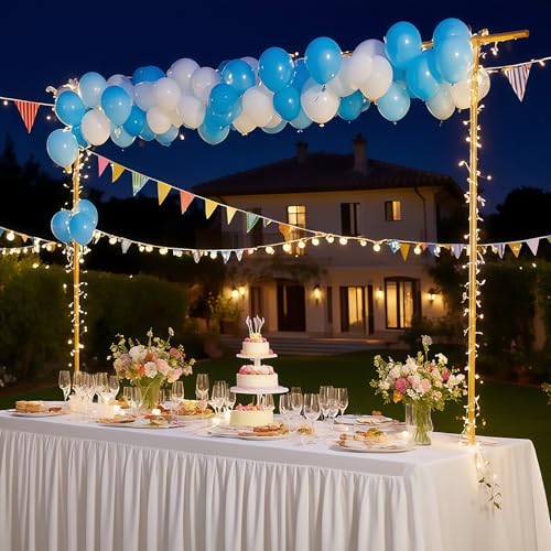 Over The Table Rod Stand with Clamps Gold Table Balloon Arch Frame | Adjustable 15''-47'' Height 31"-90" Length Table Rod Stand and Fairy Lights Hanging for Wedding Birthday Home Party Decor - color: Gold