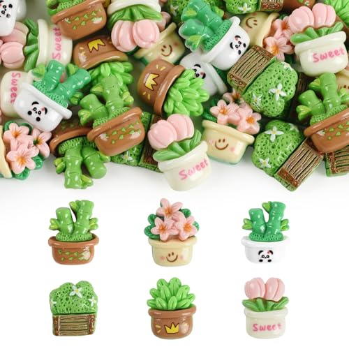 Hanycon 60PCS Artificial Succulent Plants Resin Flat Back Potted Plants Miniature Flower Pot for Home House Grocery Photography Party Decoration