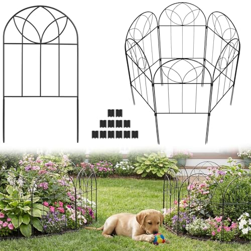 26 Pack Small Garden Fence, 24in(H) x 28ft(L) Decorative Fencing | Rustproof Metal, No Dig Animal Barrier, Black Arch Border Panel for Rabbit and Dog, Flower Bed, Yard, Patio, Outdoor - size: 26 Panel