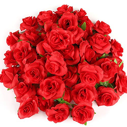 Kesote 50pcs Red Roses Artificial Flowers Bulk, 1.6" Small Silk Fake Roses - color: Red